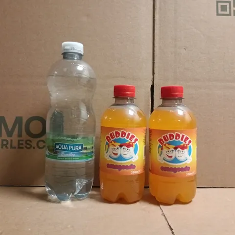 APPROXIMATELY 10 ASSORTED FOOD AND DRINK ITEMS TO INCLUDE AQUA PURA, BUDDIES, ETC