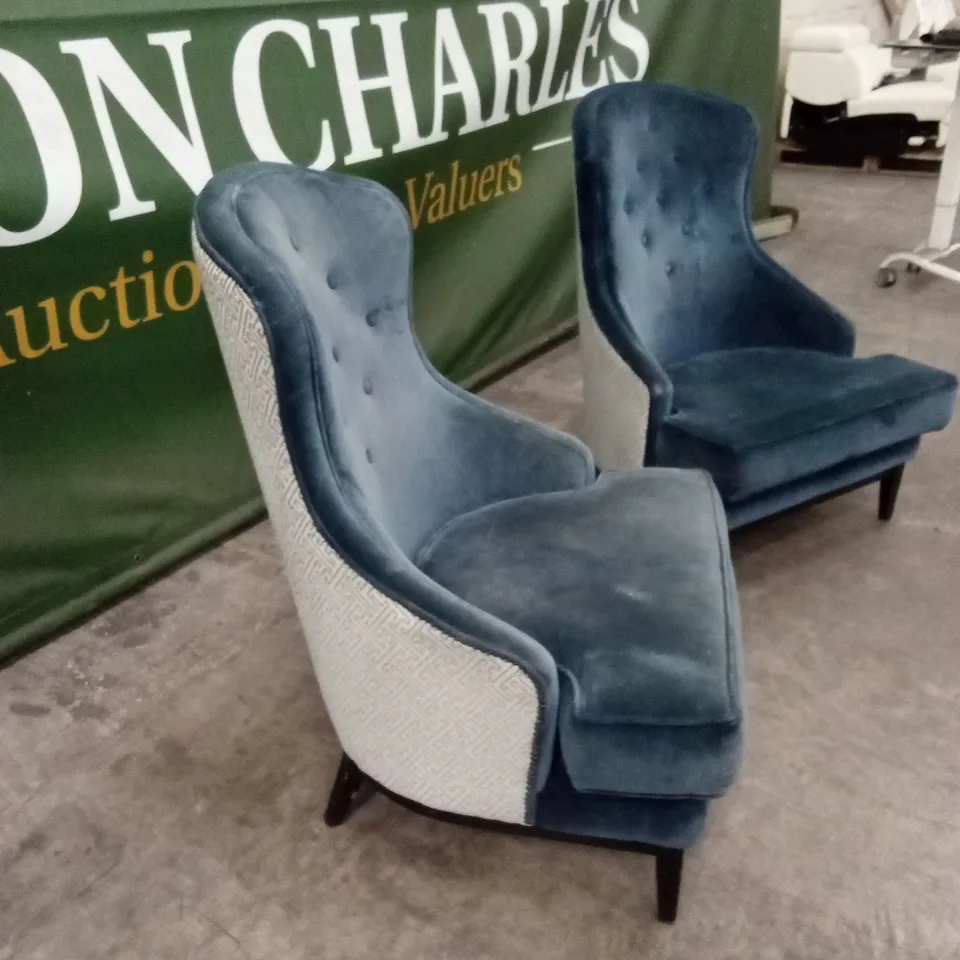 SET OF 2 QUALITY DESIGNER WING BACK VELVET CHAIRS