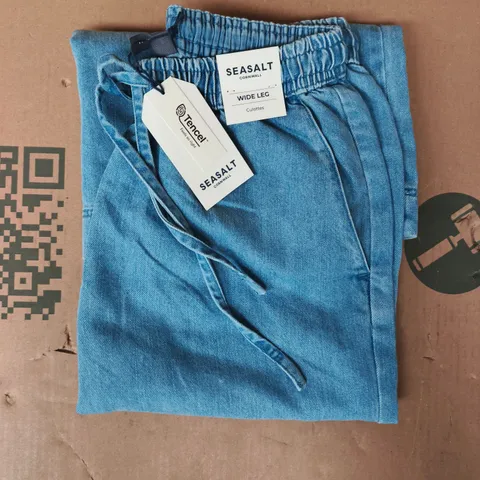 SEASALT CORNWALL ESKELLI WIDE LEG CULOTTES IN LIGHT WASH BLUE SIZE UK 8