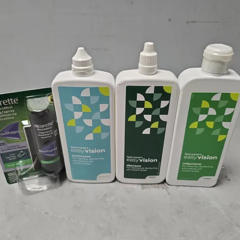 APPROXIMATELY 15 ASSORTED VISION CARE ITEMS & NICOTINE TO INCLUDE - NICORETTE QUICK MIST MOUTHSPRAY , SPECSAVERS UNI PURPOSE , SPECSAVERS ALL PURPOSE ETC