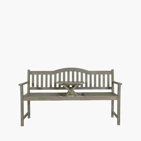 BOXED RICHMOND OUTDOOR BENCH WITH POP UP TABLE - ANTIQUE GREY (1 BOX)
