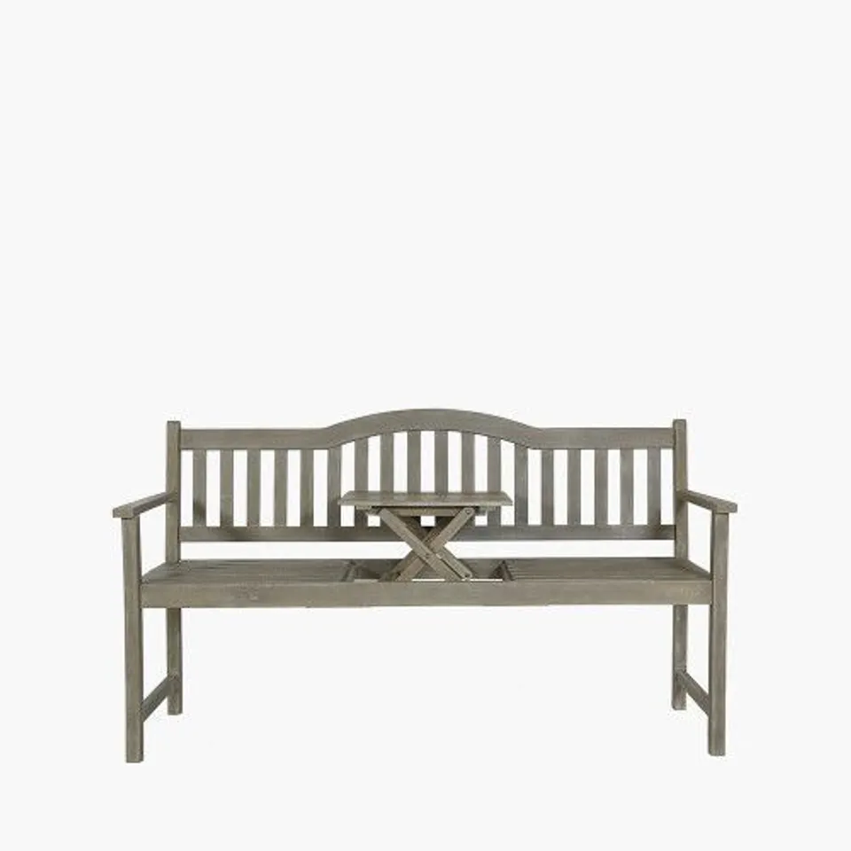 BOXED RICHMOND OUTDOOR BENCH WITH POP UP TABLE - ANTIQUE GREY (1 BOX)