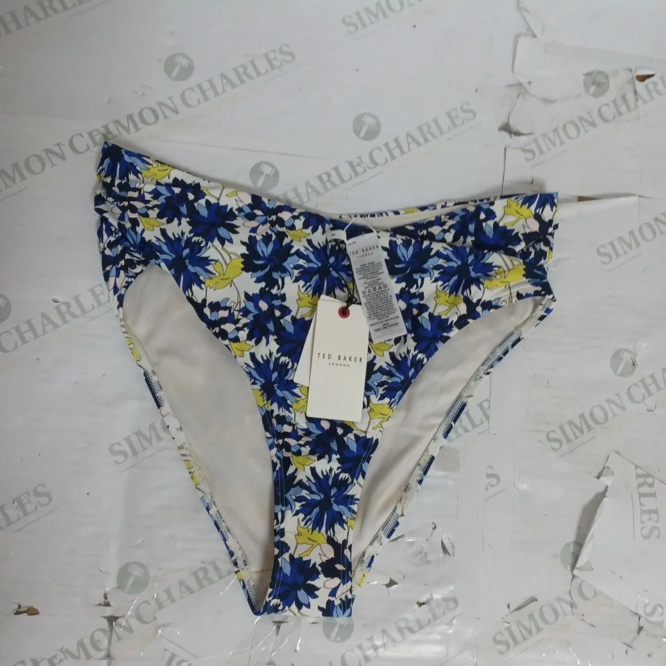 TED BAKER HIGH WAIST BIKINI BOTTOM WITH CROSS FRONT IN BLUE FLORALSIZE L (4)