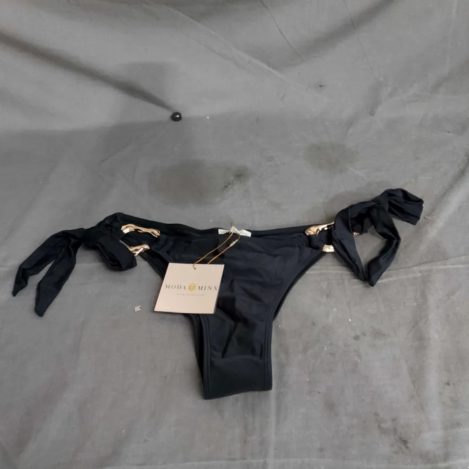 MODA MINX IRREGULAR HOOP TIE SIDE BRAZILIAN BOTTOM – BLACK, UK 12