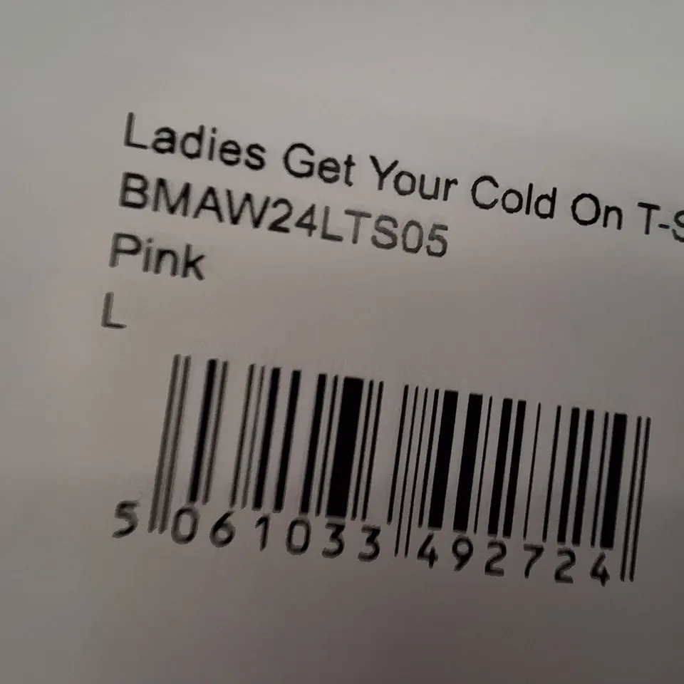BOX CONTAINING APPROXIMATELY 36 BRASS MONKEY LADIES GET YOUR COLD ON T-SHIRT PINK – SIZE L