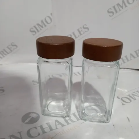 BOX 12 ACACIA WOODEN LID GLASS SPICE JARS - 120ML