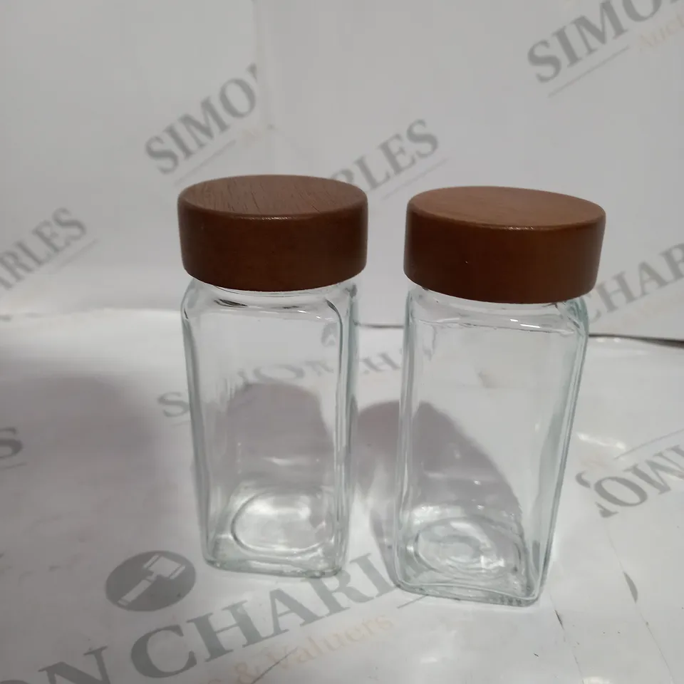 BOX 12 ACACIA WOODEN LID GLASS SPICE JARS - 120ML