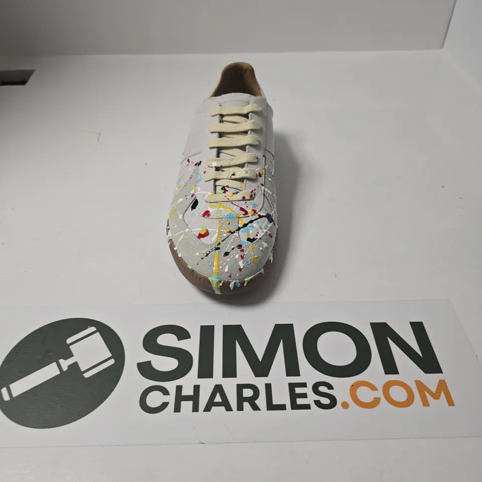 UNBOXED PAIR OF MAISON MARGIELA REPLICA PAINT SPLATTER SNEAKERS IN WHITE MULTI - SIZE 46