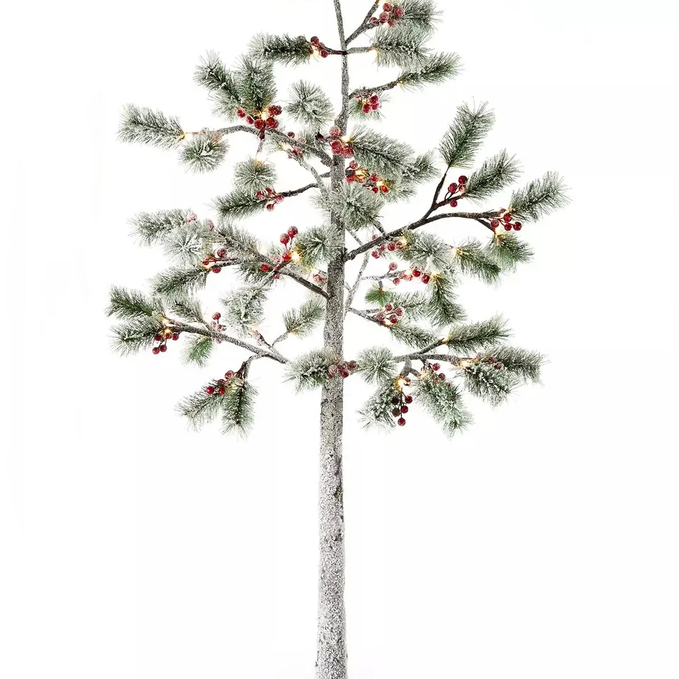 150 CM LIT FLOCKED BERRY & PINE CHRISTMAS TREE