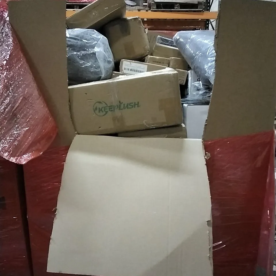 PALLET OF HOUSEHOLD ITEMS TO INCLUDE WALKING MASSAGE CUSHION, PLANT POT, CHUCK HEATER, PICTURE FRAME, PRIVACY SCREEN AND OTHER ASSORTED ITEMS...