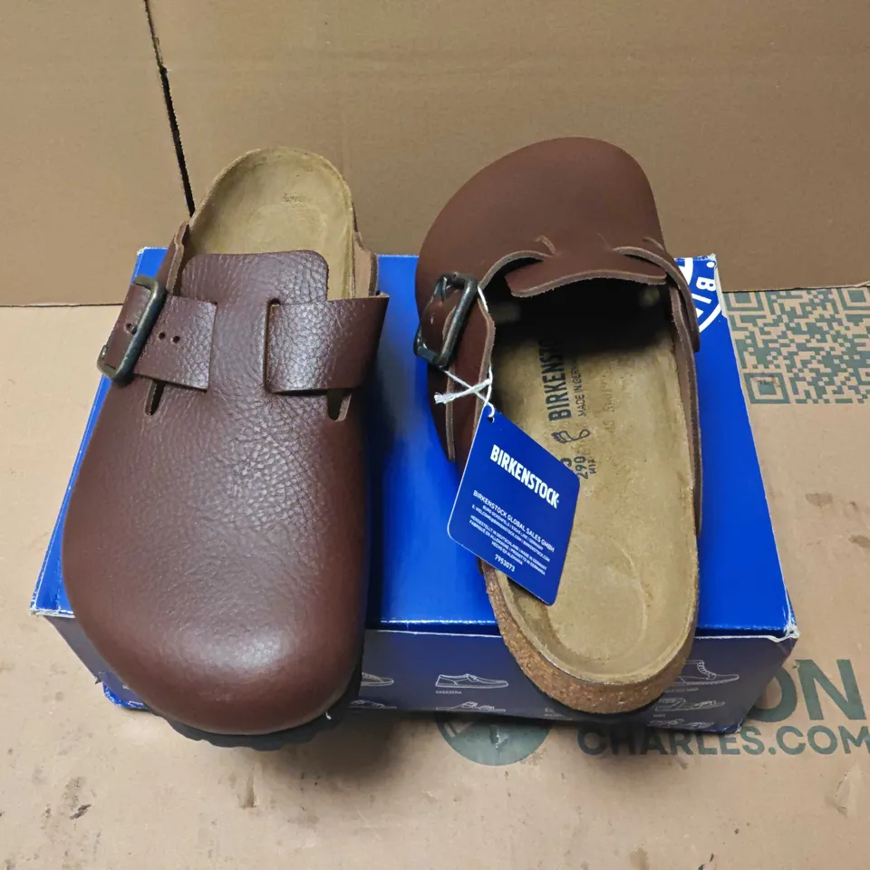 BIRKENSTOCK BOSTON WIRE BUCKLE CLOG – VINTAGE WOOD ROAST BROWN LEATHER, UK 10.5 (EU 45)