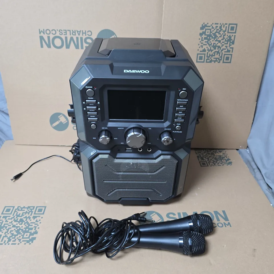 DAEWOO BLUETOOTH KARAOKE MACHINE WITH 2 WIRED MICROPHONES – PORTABLE LED DISPLAY