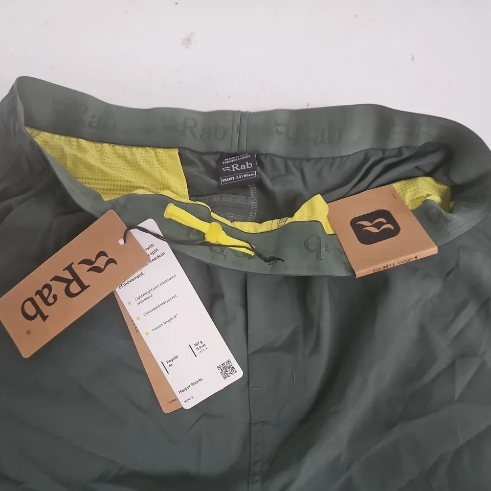 RAB HARPUR SHORTS IN SAGE - 34" / L LENGTH 6"