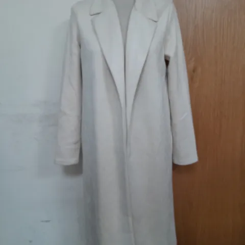 ZARA FAUX SUEDE LONG LAPEL COAT IN BEIGE SIZE S