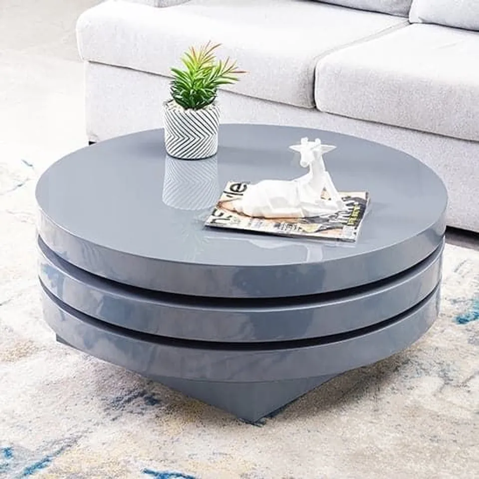 BOXED TRIPLE ROUND GREY GLOSS COFFEE TABLE (2 BOXES)