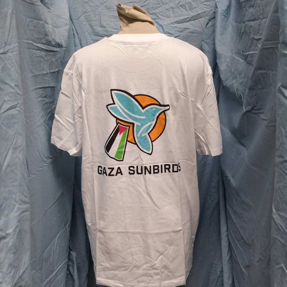 WHITE T-SHIRT WITH GAZA SUNBIRDS LOGO – SIZE M