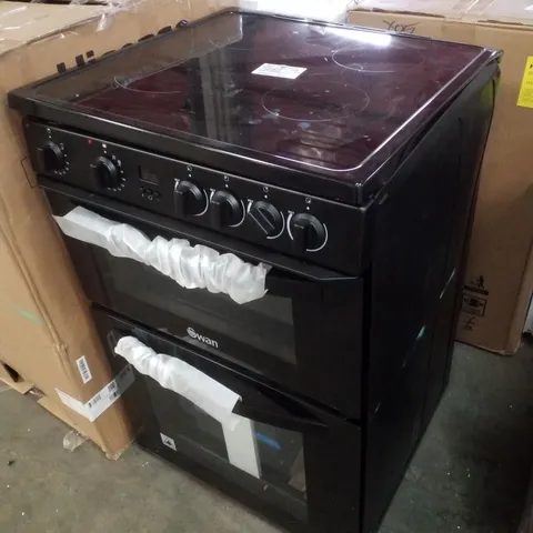 SWAN SX16720B 60CM ELECTRIC TWIN OVEN CERAMIC HOB COOKER - BLACK