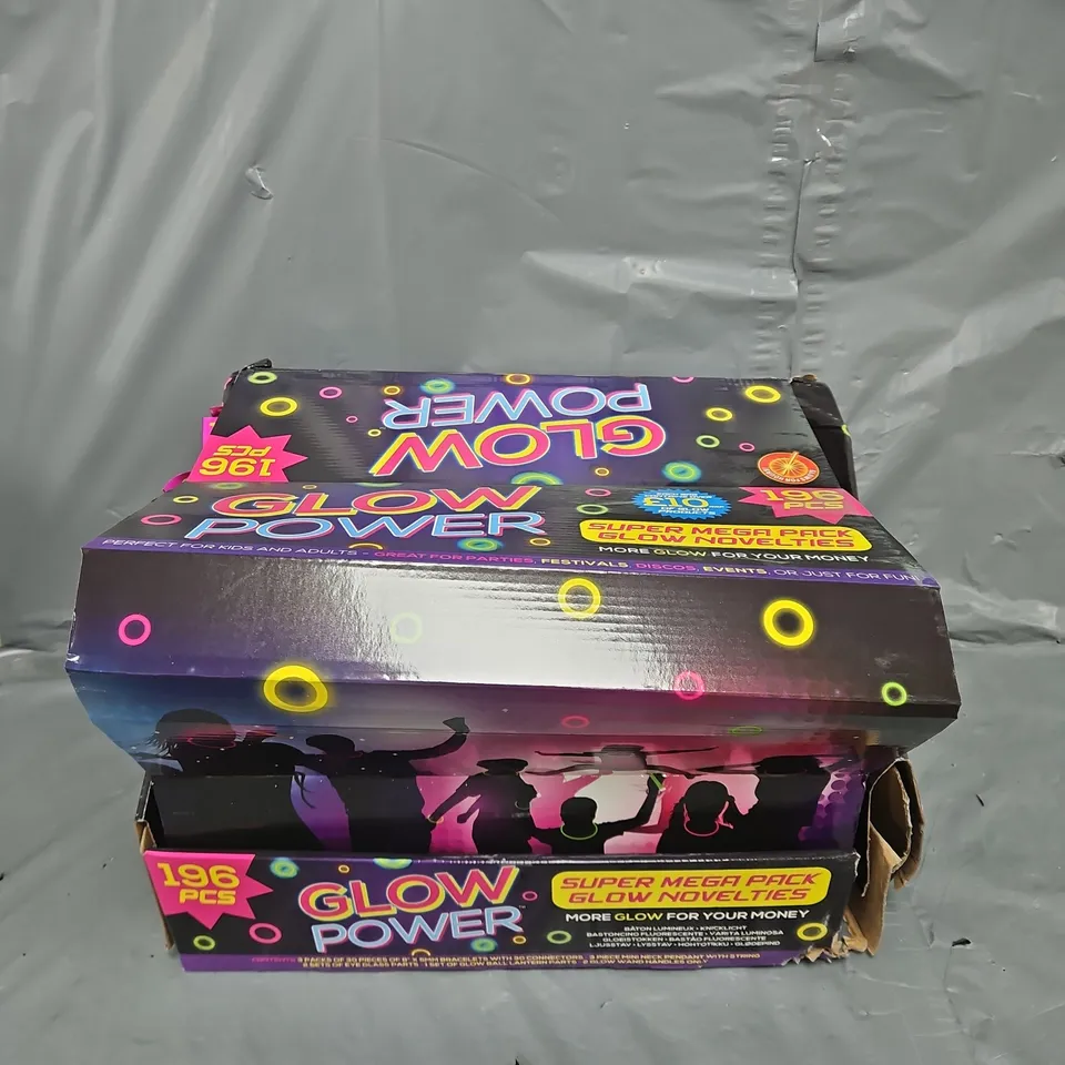 BOXED GLOW POWER SET OF 12 196PC MEGA PACKS OF GLOW NOVELTIES - COLLECTION ONLY