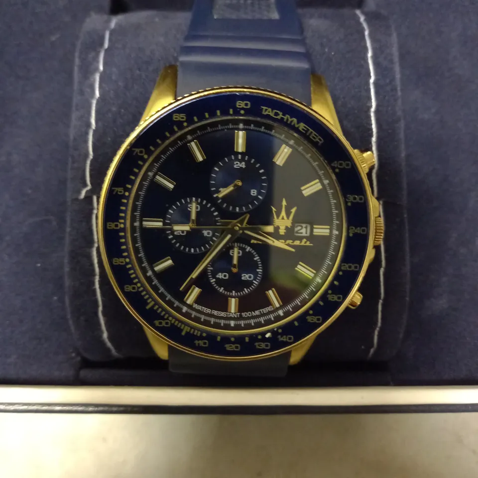 BOXED MASERATI 44mm CHRONOGRAPH BLUE DIAL WATCH