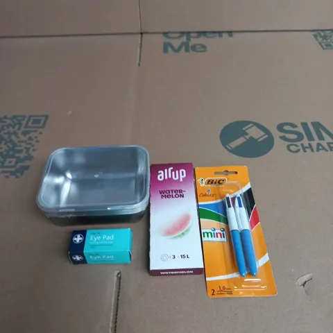 APPROXIMATELY 15 ASSORTED HOUSEHOLD PRODUCTS TO INCLUDE FOOD TRAYS, AIRUP WATERMELON PODS AND BIC PENS