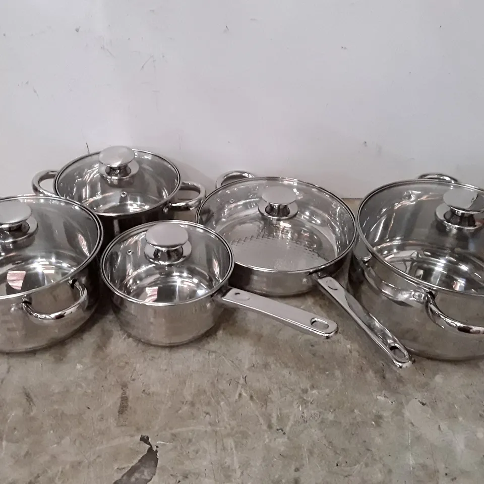 BLAUMANN SET OF 5 POTS & PANS WITH GLASS LIDS