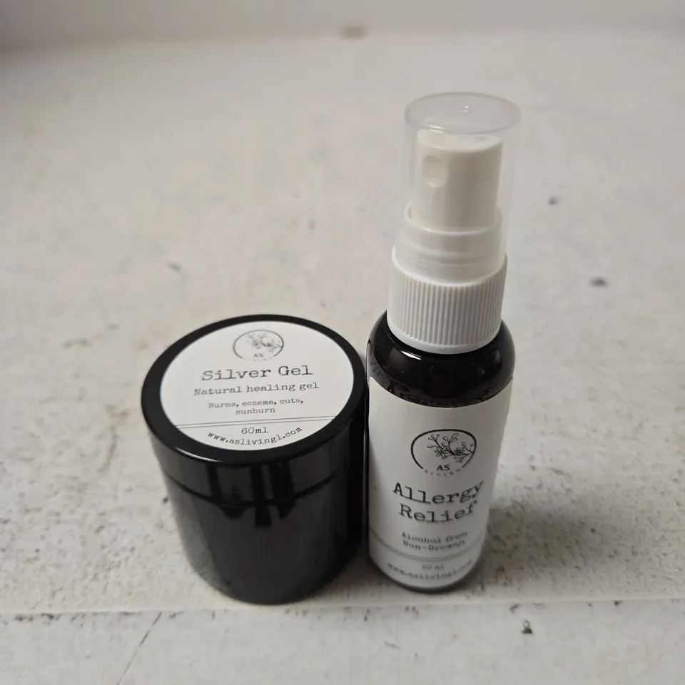 AS LIVING ALLERGY RELIEF SPRAY & SILVER GEL NATURAL HEALING GEL – HEALTH & BEAUTY PAIR (2 ITEMS)