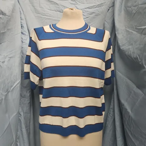 JIGSAW STRIPED MERINO RAGLAN T-SHIRT – BLOOD BLUE, UK S (S)