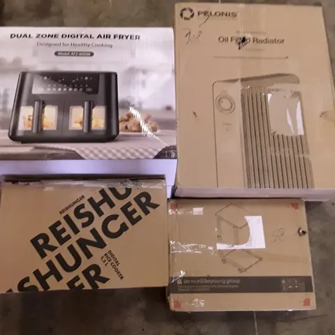 PALLET OF ASSORTED PRODUCTS INCLUDING DIGITAL AIR FRYER, OIL FILLED RADIATOR, TROLLEY, DIGITAL RICE COOKER, BAMBOO DRAWER ORGANISER