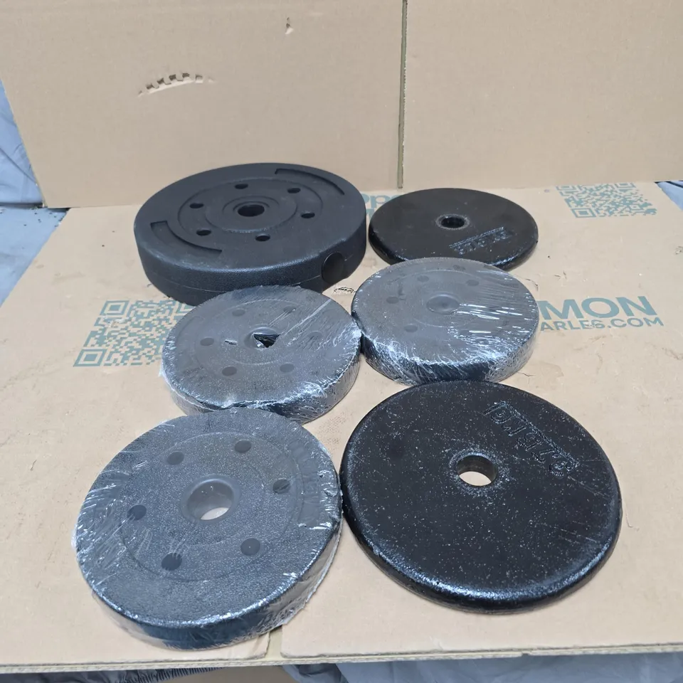 6 X ASSORTED WEIGHTS FOR FITNESS TO INCLUDE 5KG, 3.75G