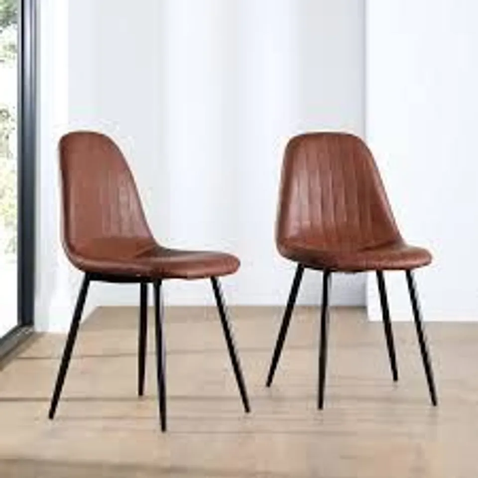 BOXED RICO DINING CHAIR, TAN PREMIUM FAUX LEATHER & BLACK STEEL (1 BOX)