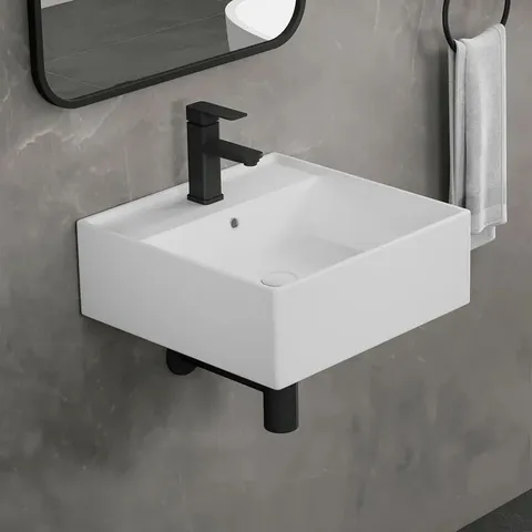 BOXED 410MM × 410MM SQUARE CERAMIC WALL HUNG BATHROOM SINK -WHITE-