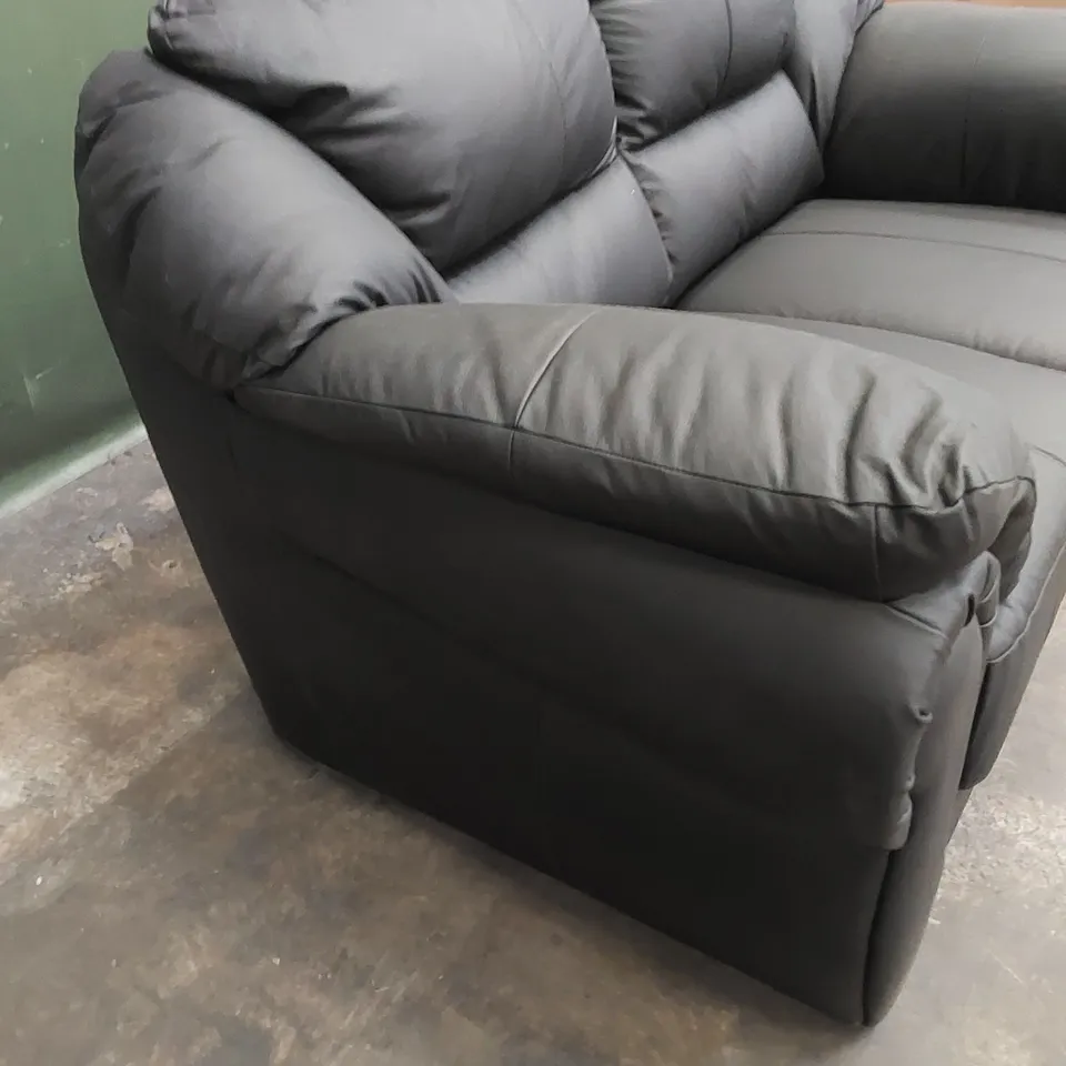 DESIGNER 2 SEATER BLACK LEATHER UPHOLSTERED SOFA