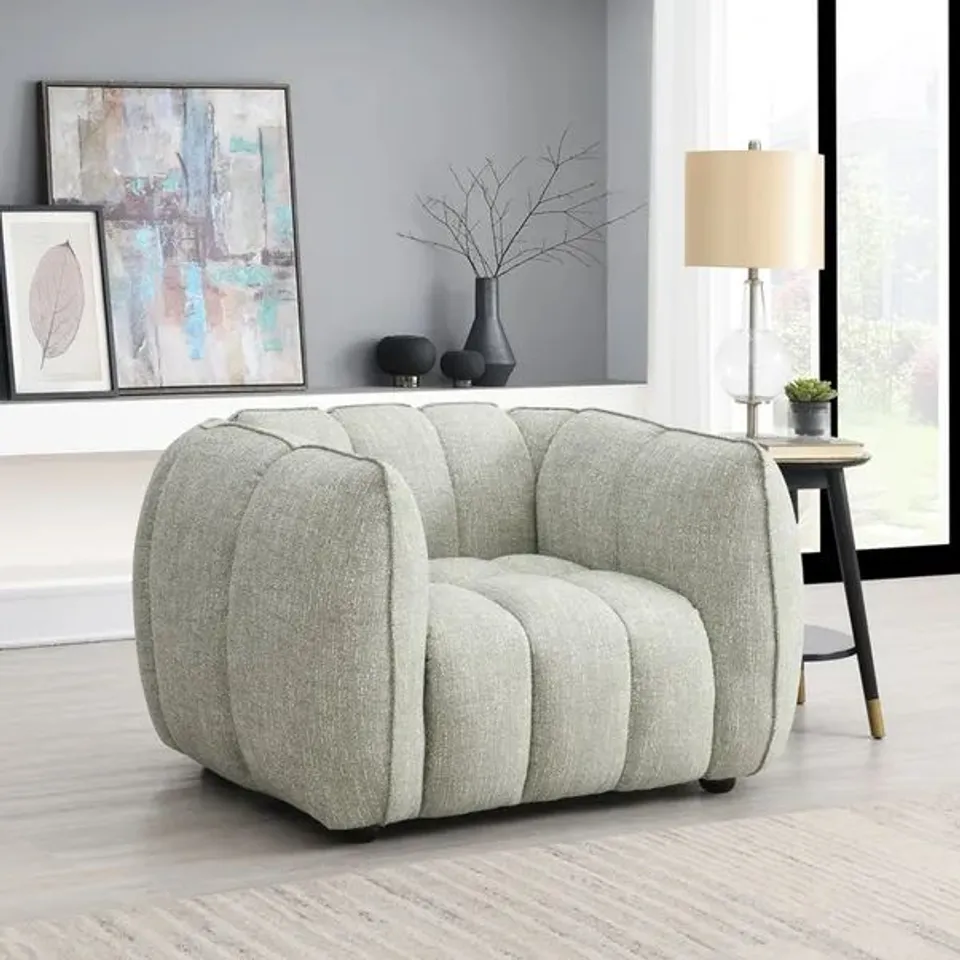 BOXED OAKCREST CHENILLE ARMCHAIR - PALE GREEN (1 BOX) RRP £649
