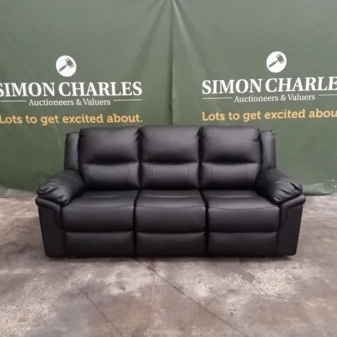 ALBION LUXURY FAUX LEATHER 3 SEATER HIGH BACK MANUAL RECLINER SOFA - BLACK