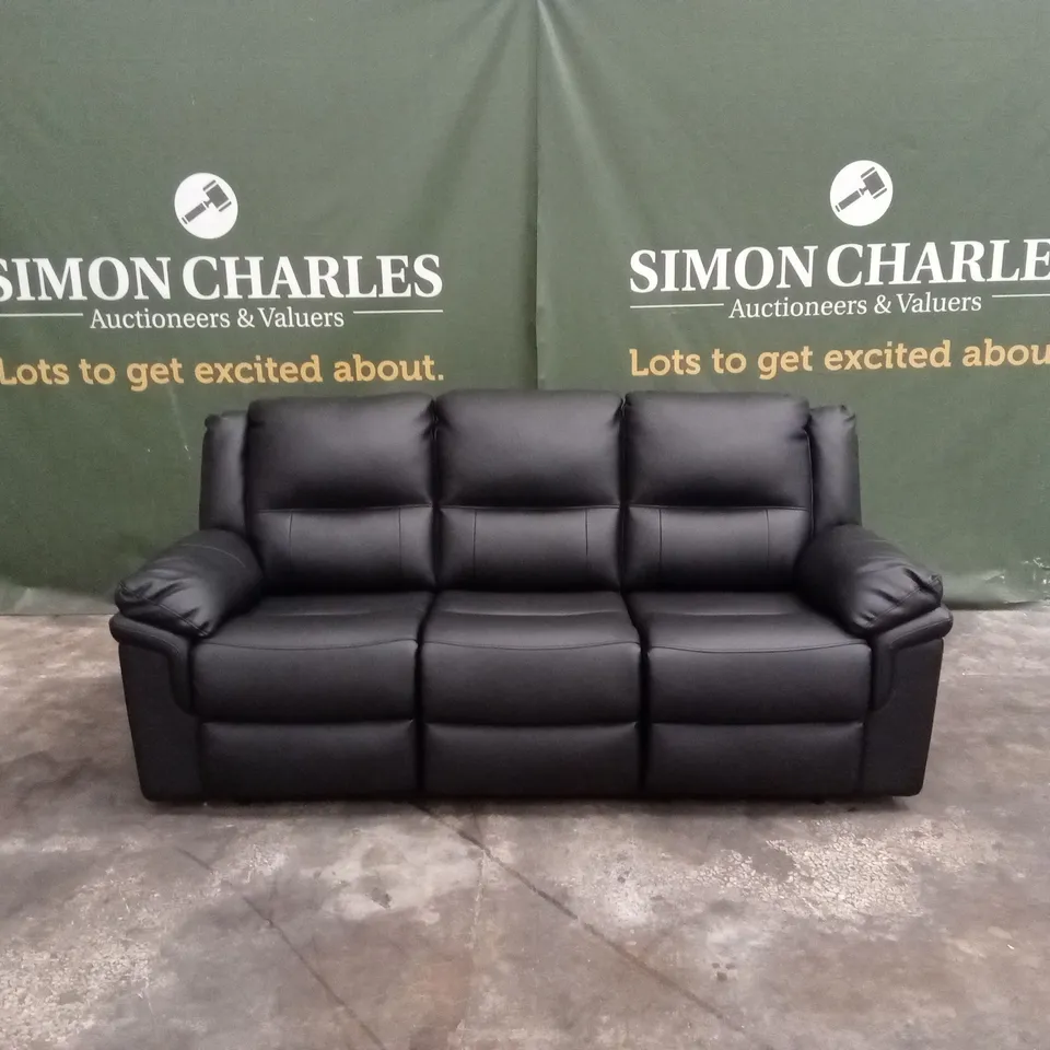 ALBION LUXURY FAUX LEATHER 3 SEATER HIGH BACK MANUAL RECLINER SOFA - BLACK RRP £619