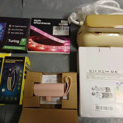 LOT OF 7 ASSORTED HOUSEHOLD ITEMS TO INCLUDE LED STRIP LIGHT, HEAD LAMPS AND IPS PANEL