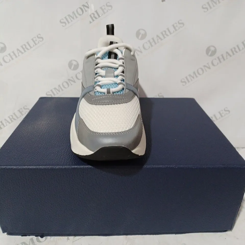 BOXED PAIR OF DIOR SHOES IN WHITE/GREY/BLUE SIZE UNSPECIFIED