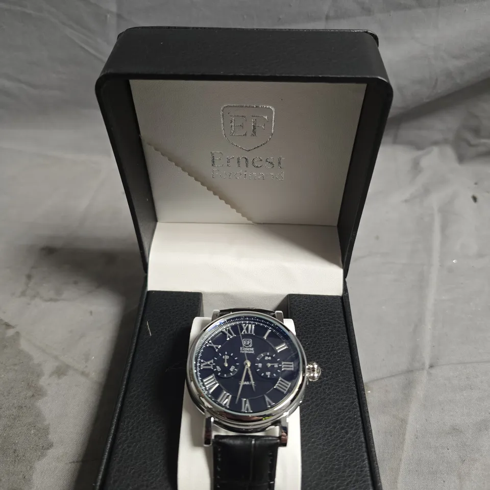 BOXED ERNEST FERDINAND QUARTZ WRISTWATCH – BLUE DIAL