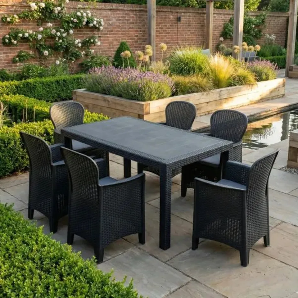 BOXED TRABELLA SALERNO 6 SEATER DINING SET WITH SICILY CHAIRS (7 BOXES)