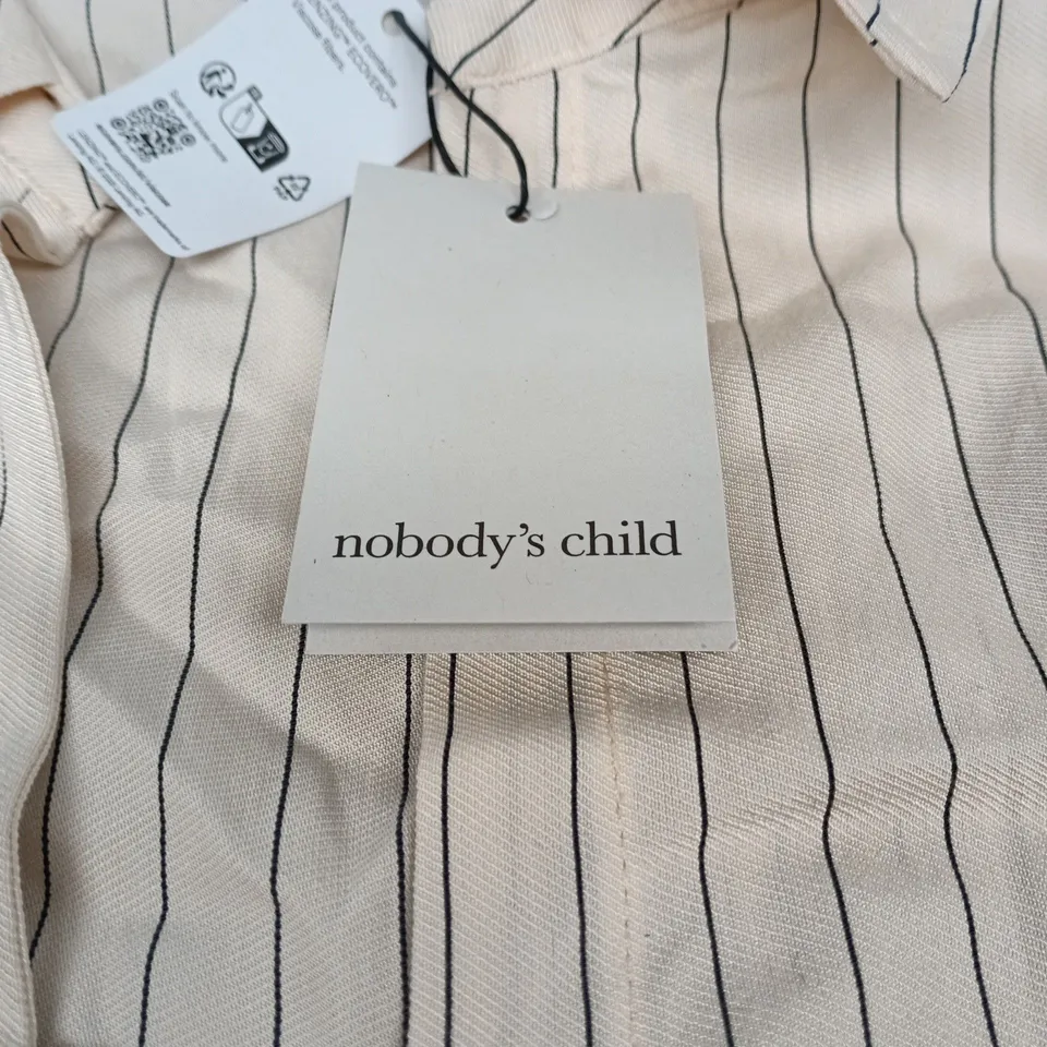 NOBODY'S CHILD BINKY SHIRT – CREAM WITH NAVY PINSTRIPES, SIZE M (KIDS)