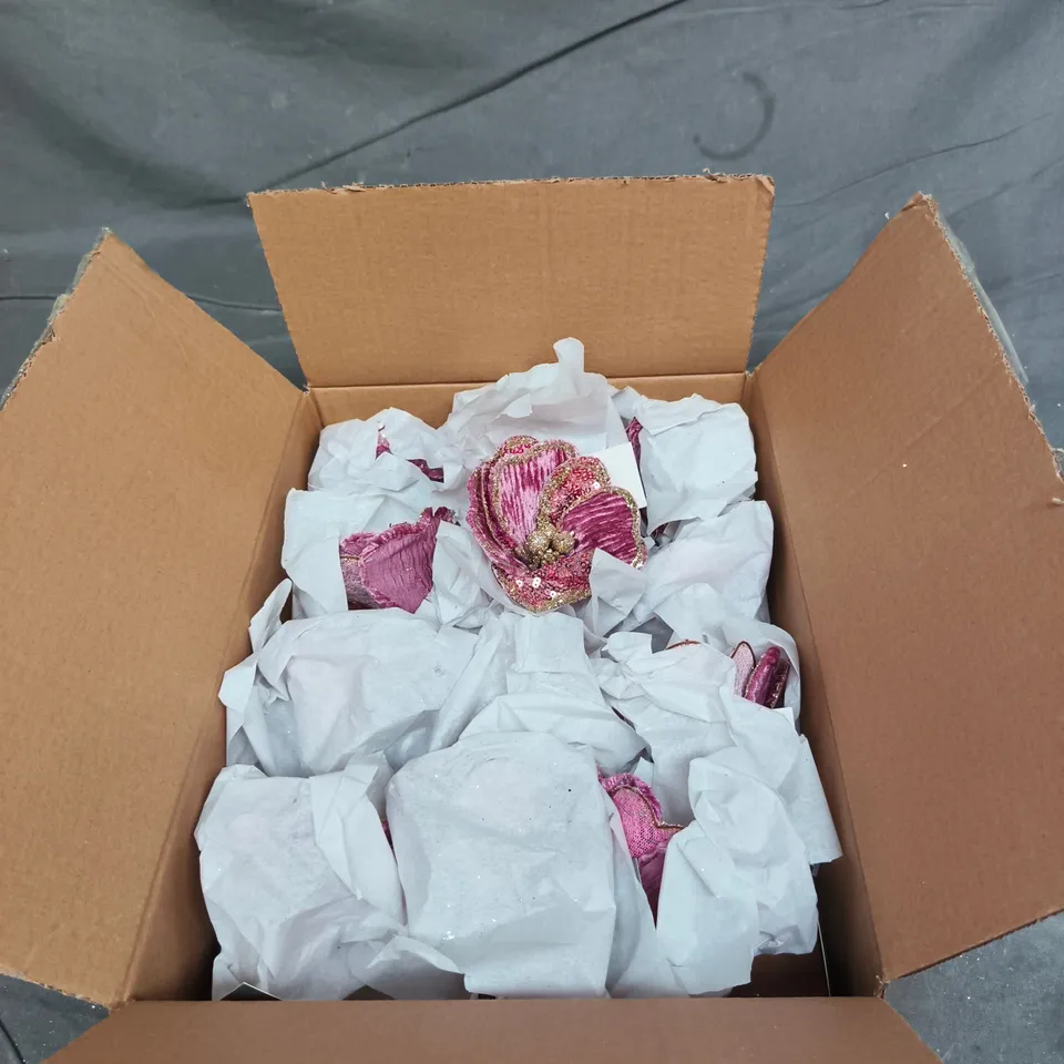 12 GISELA GRAHAM PINK SPARKLE FLOWER DECORATIONS WITH CLIP