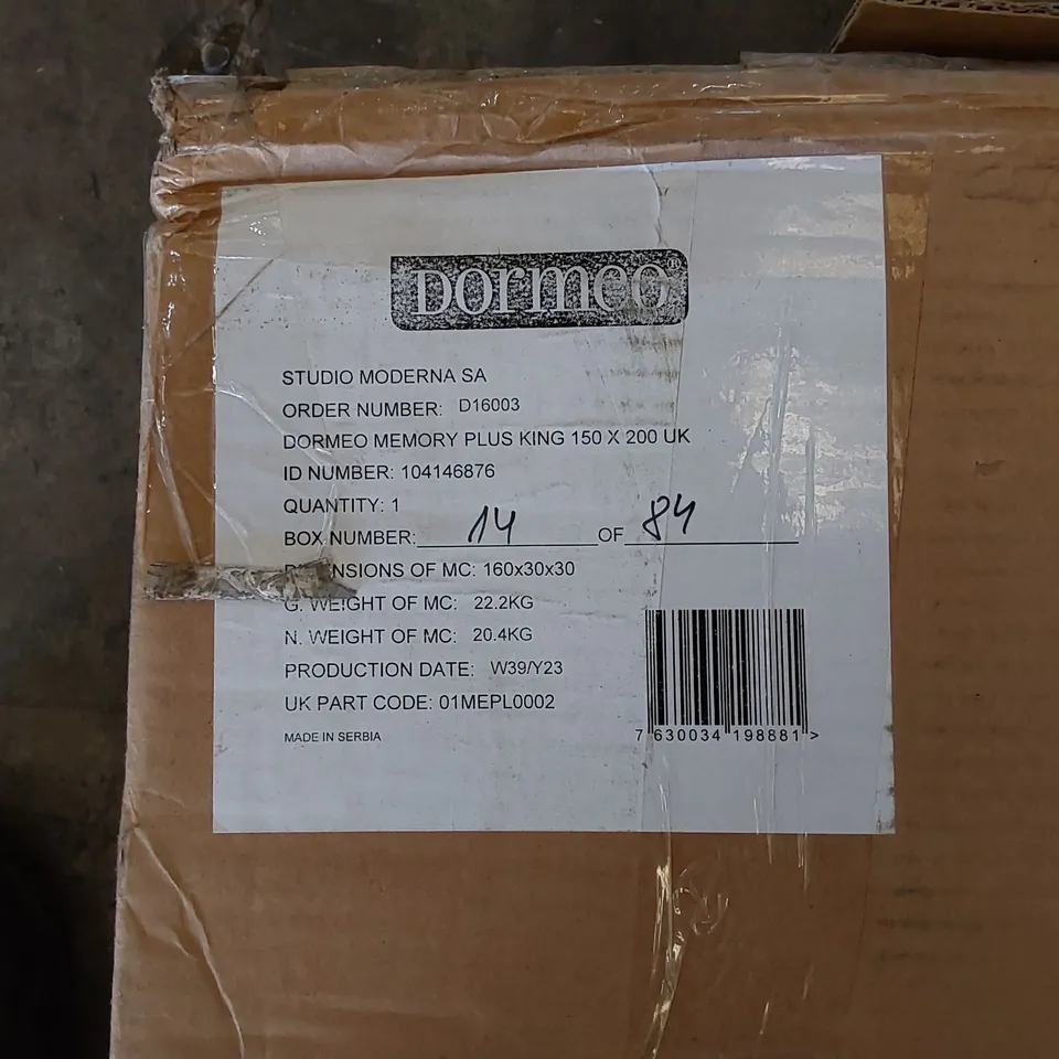 BOXED QUALITY ROLLED DORMEO MEMORY PLUS KING MATTRESS - 150 X 200cm