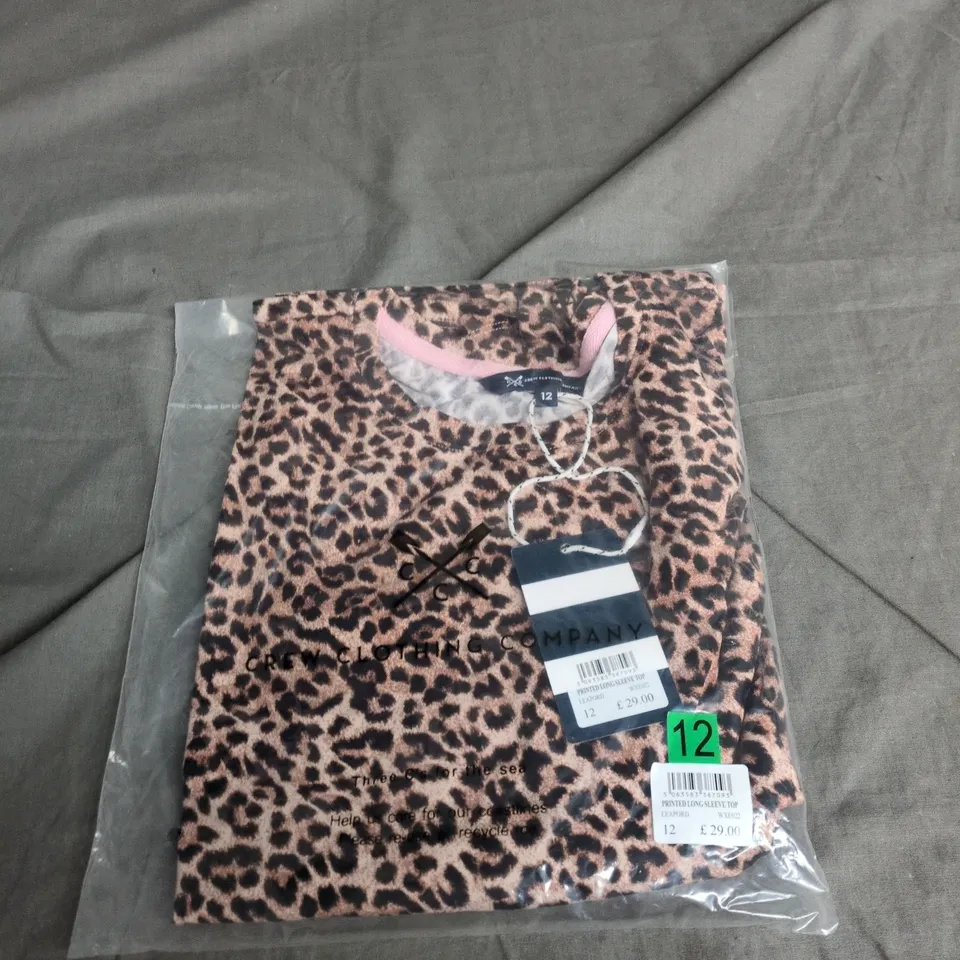 CREW CLOTHING COMPANY LEOPARD PRINT LONG SLEEVE TOP – UK 12