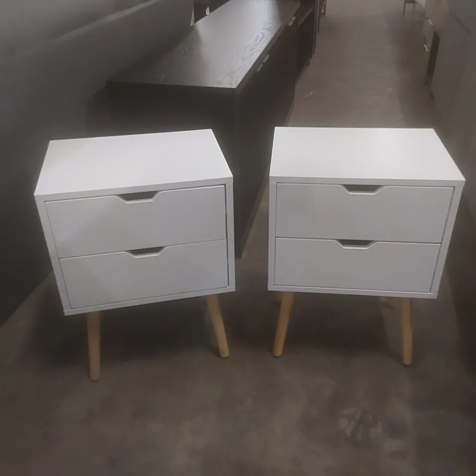 SET OF 2 DESIGNER LALANI 2 DRAWER BEDSIDE TABLES - WHITE