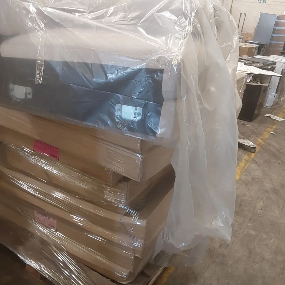 PALLET CONTAINING A VERY LARGE QUANTITY OF ASSORTED DESIGNER FURNITURE PARTS INCLUDING: BED PARTS, SOFA PARTS