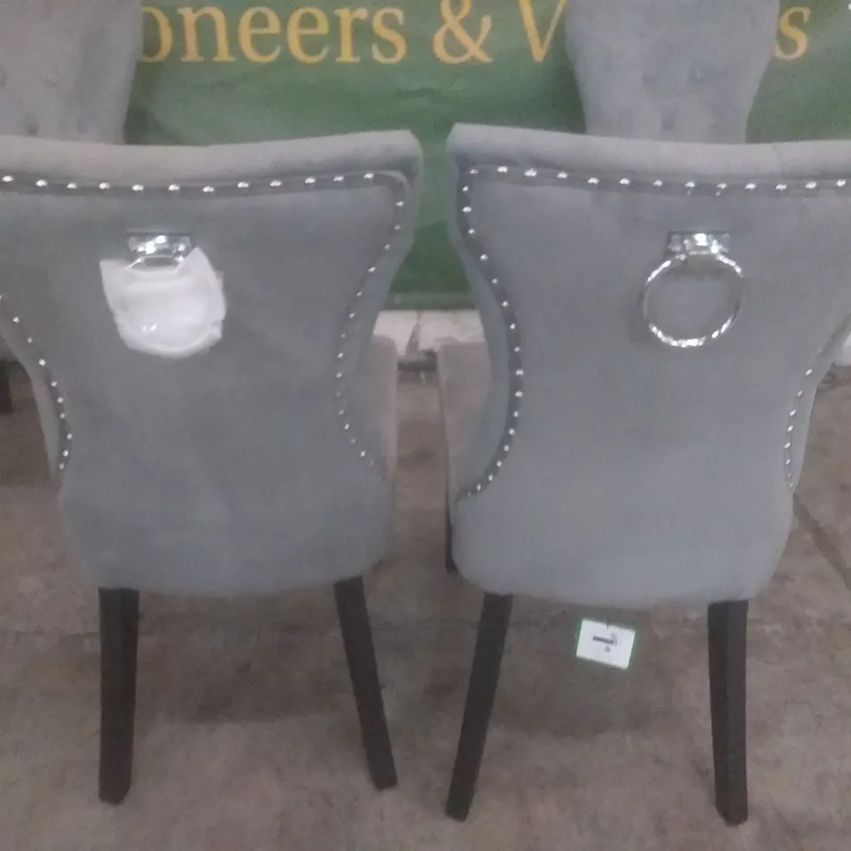 SET OF 4 NEW KENSINGTON GREY VELVET BUTTON BACK DINING CHAIR (BLACK LEG)