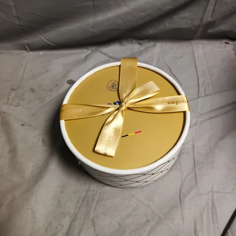 LEONIDAS CHOCOLATES ROUND GIFT TIN – GOLD LID, RIBBON