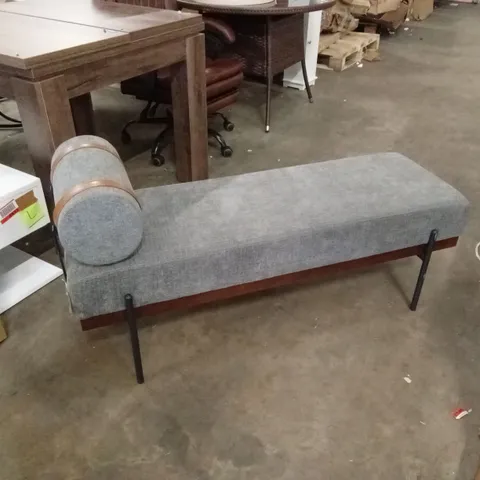2 SEATER LIGHT GREY CYLINDRICAL BOLSTER CHAISE LOUNGE BENCH