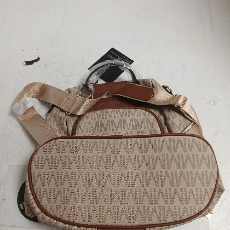 MARCO MONOGRAM SHOULDER BAG – BEIGE CANVAS WITH BROWN LEATHER TRIM