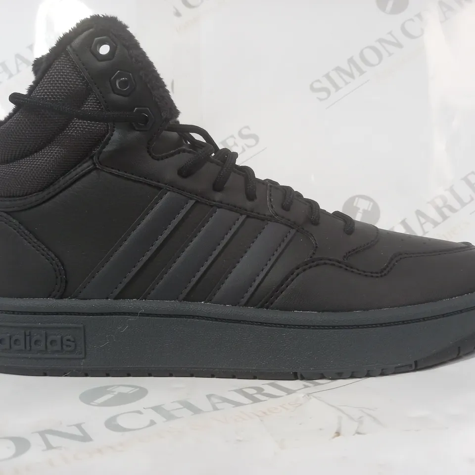 BOXED PAIR OF ADIDAS HOOPS 3.0 MID SHOES IN BLACK UK SIZE 7